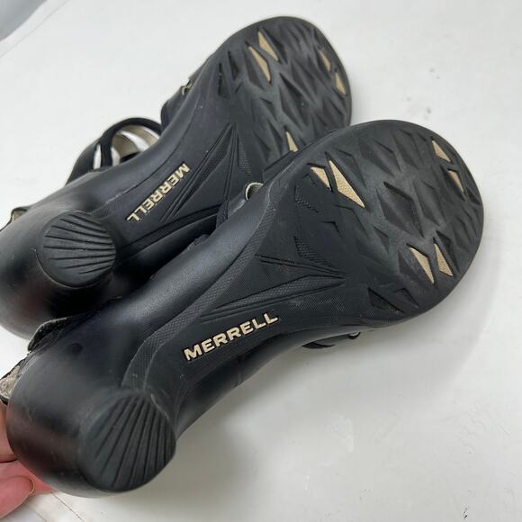 Merrell Leather Heeled Sandal Black Open Toe Slingback - 7 - Picture 9 of 10